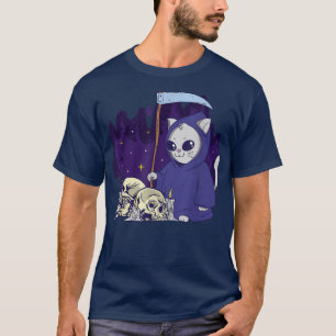 Der Cat Sensenmann Duty Cloaked Skeleton Grim Sens T-Shirt
