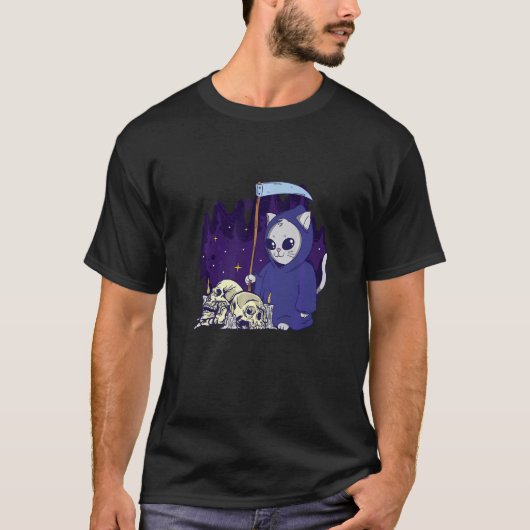 Der Cat Sensenmann Duty Cloaked Skeleton Grim Sens T-Shirt (Vorderseite)