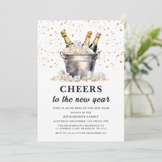 Der Champagner-Haushalt bejubelt das Neujahrsfest- Einladung (Stehend Vorderseite)