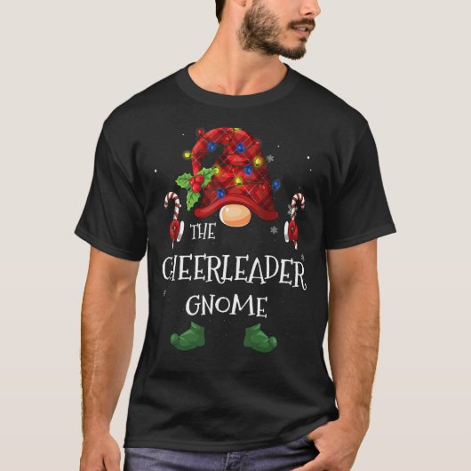 Der Cheerleader Gnome Buffalo Karierter Weihnachts T-Shirt (Vorderseite)