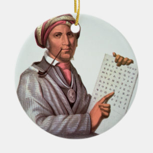 Der Cherokee Gelehrte, Sequoyah (1776-1843) (Farbe Keramikornament