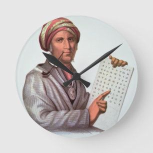 Der Cherokee Gelehrte, Sequoyah (1776-1843) (Farbe Runde Wanduhr