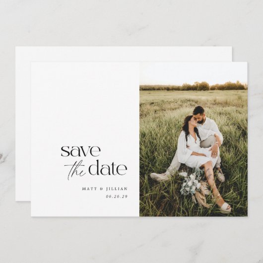 Der Chic ist Save the Date in Schwarzweiß Minimali Ankündigung (Vorne/Hinten)