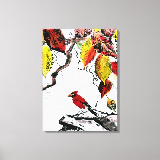 Der chinesische Vogel im Herbst Leinwanddruck (Vorderseite)