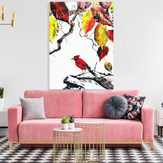 Der chinesische Vogel im Herbst Leinwanddruck (Insitu (Wohnzimmer))