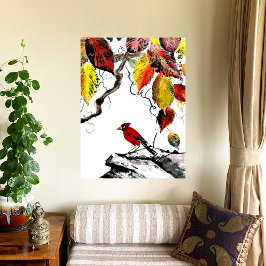 Der chinesische Vogel im Herbst Leinwanddruck