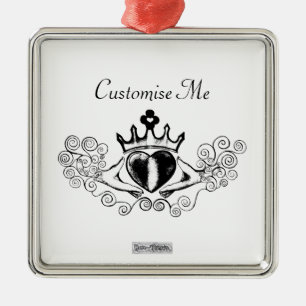 Der Claddagh (schwarz) Silbernes Ornament