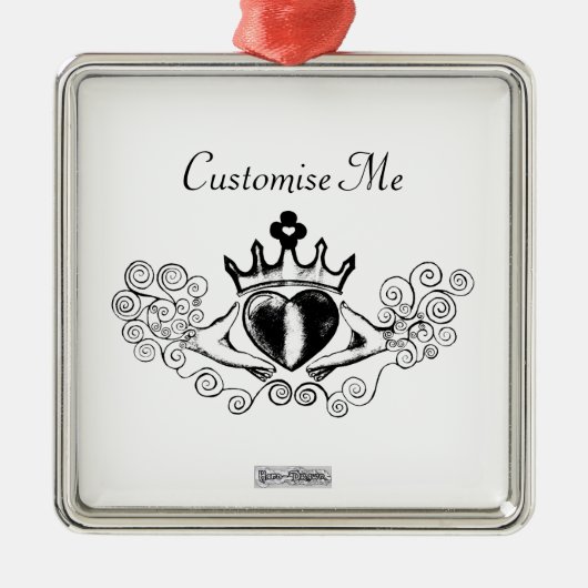 Der Claddagh (schwarz) Silbernes Ornament (Vorne)