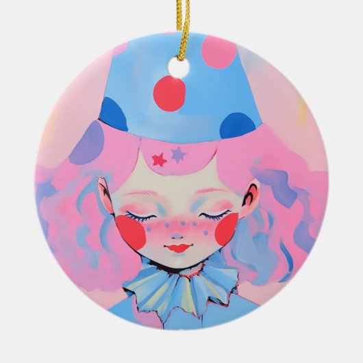 Der Clown mit rosa Haar Keramik Ornament (Vorne)
