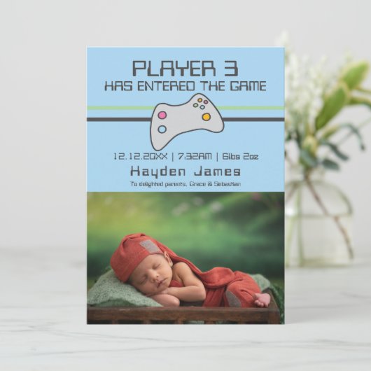 Der Computer Video Game Player hat ein neues Baby  Einladung (Stehend Vorderseite)