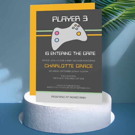 Der Computer Video Game Player hat eine Babydusche Einladung