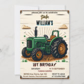 Der coole Traktor des Kinderretro-Jungen 1. Geburt Einladung (Vorderseite)