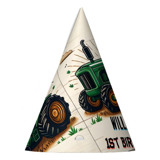 Der coole Traktor des Kinderretro-Jungen 1. Geburt Partyhütchen (Links)