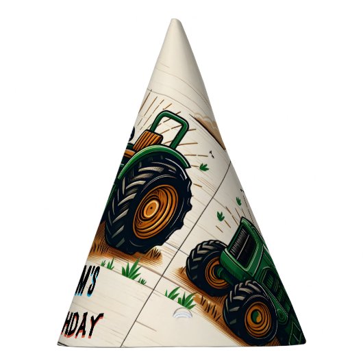 Der coole Traktor des Kinderretro-Jungen 1. Geburt Partyhütchen (Rechts)