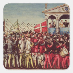 Der Cortege der Schlagzeuger und der Soldaten Quadratischer Aufkleber