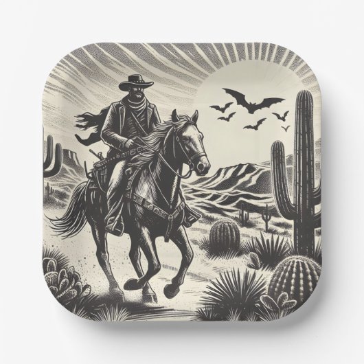 Der Cowboy in der Wüste Pappteller (Vorderseite)