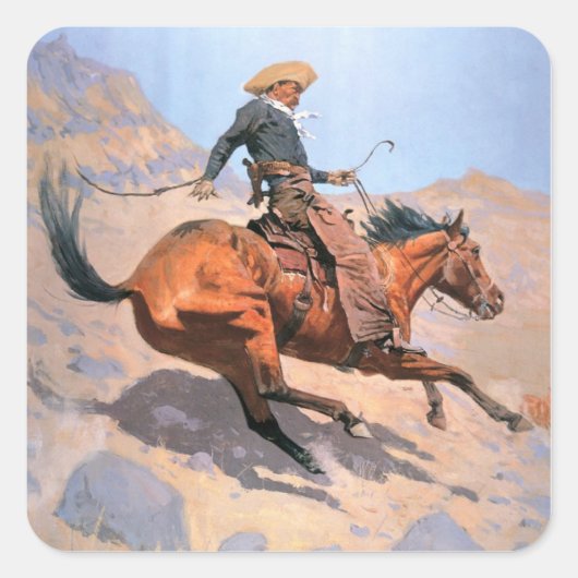 Der Cowboy (Öl auf Leinwand) Quadratischer Aufkleber (Vorderseite)