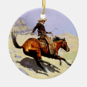 Der Cowboy von Remington, Vintage Kavallerie Milit Keramik Ornament