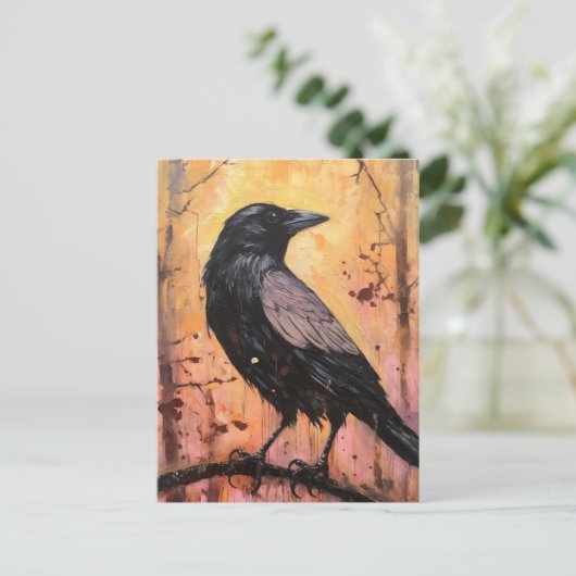 Der Crow auf einer Verzweigung Postkarte (Stehend Vorderseite)