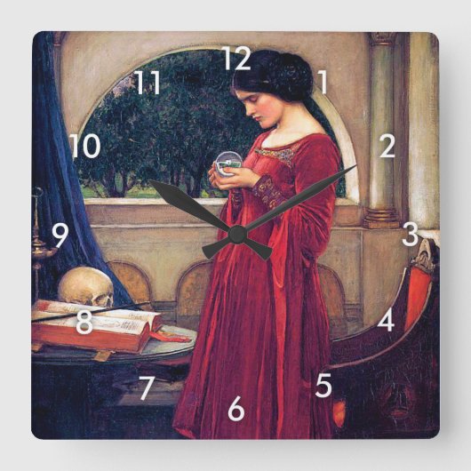 Der Crystal Ball, John William Waterhouse Quadratische Wanduhr (Vorderseite)
