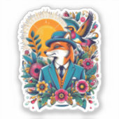 Der Dapper Fox und farbenfrohe Blume Aufkleber (Vorderseite)