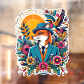 Der Dapper Fox und farbenfrohe Blume Fensteraufkleber (Blatt 2)