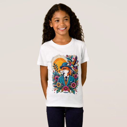 Der Dapper Fox und farbenfrohe Blume T-Shirt (Vorne ganz)