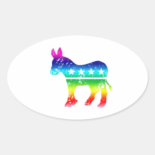 Der Demokrat Original Donkey störte Regenbogen Ovaler Aufkleber (Vorderseite)