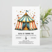 Der digitale Zirkus von Spaß für Kinder zum Geburt Einladung (Stehend Vorderseite)