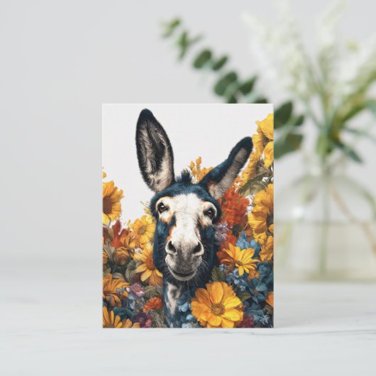 Der Donkey im Garten der Wildblume lächeln Postkarte (Stehend Vorderseite)