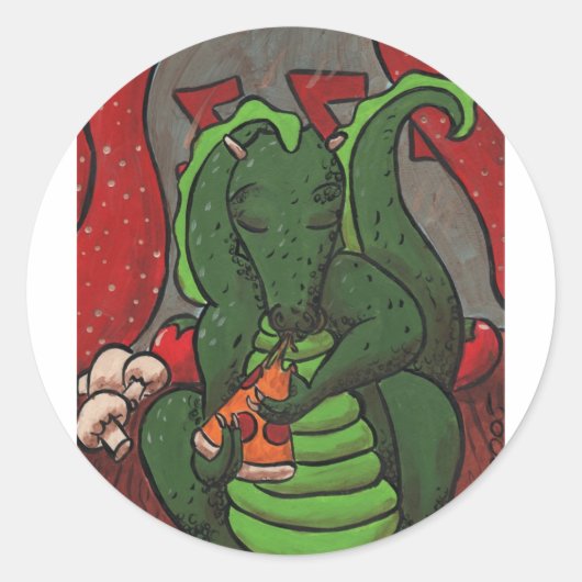 Der Drache und die Pizza Runder Aufkleber (Vorderseite)