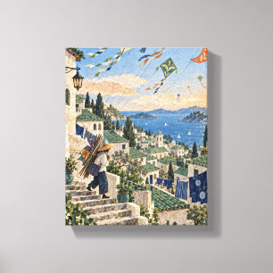 Der Drachenverkäufer über Jadedaechern - Whimsical Leinwanddruck