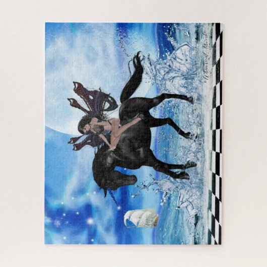 Der dunkle Engel und ihr schwarzes Einhorn Puzzle (Vertikal)