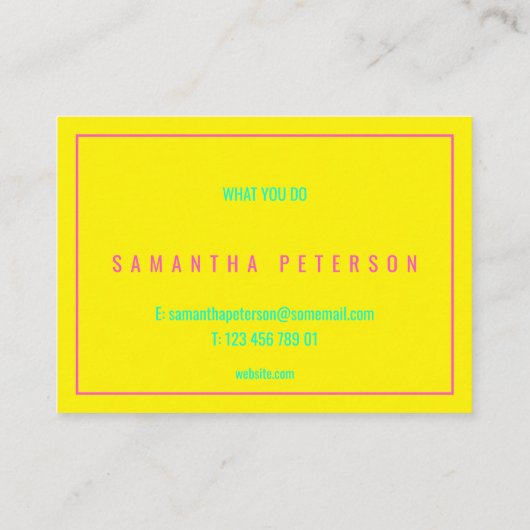 Der dünne rosa Neonrand, gelb Visitenkarte (Rückseite)