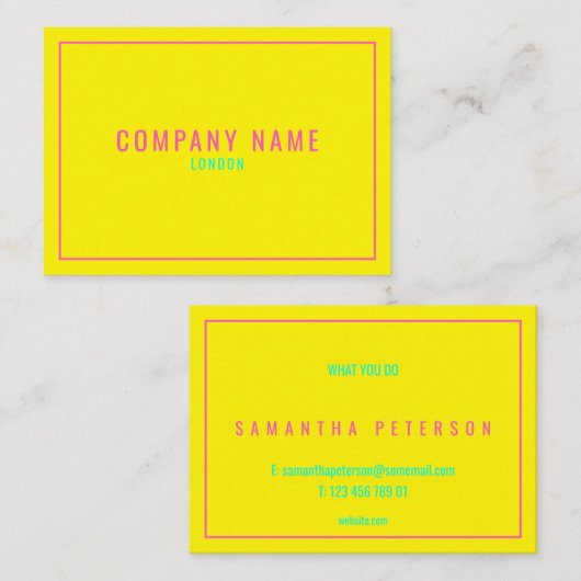 Der dünne rosa Neonrand, gelb Visitenkarte (Vorne/Hinten)