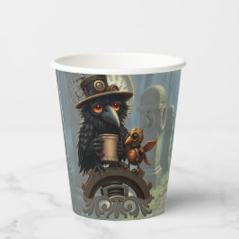 Der durch Kaffee angetriebene Rabe Pappbecher
