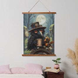 Der durch Kaffee angetriebene Rabe Wandteppich Mit Holzrahmen