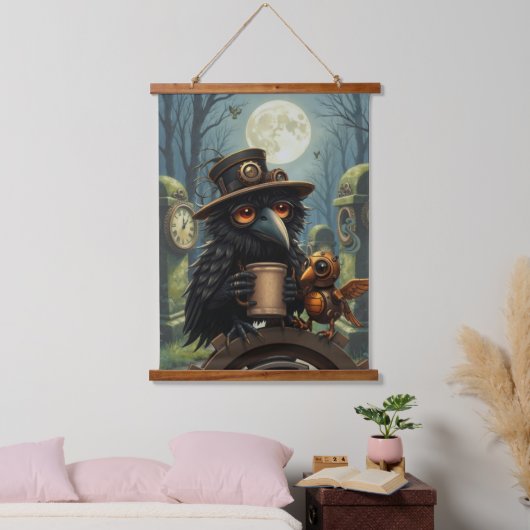 Der durch Kaffee angetriebene Rabe Wandteppich Mit Holzrahmen (Schlafzimmer)