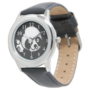 Der Edelstahl-Leder-Uhr des Panda-Bärn-Kindes Armbanduhr