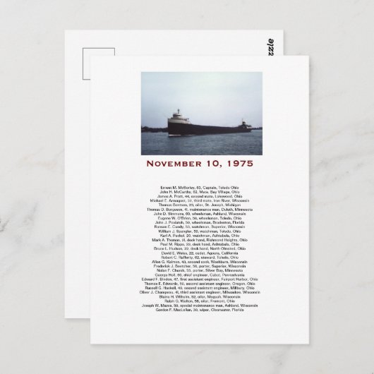 Der Edmund Fitzgerald mit der Geschenkboxen der Cr Postkarte (Vorne/Hinten)