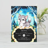 Der einfache KinderWolf zum Geburtstag Einladung (Stehend Vorderseite)