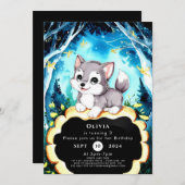 Der einfache KinderWolf zum Geburtstag Einladung (Vorne/Hinten)