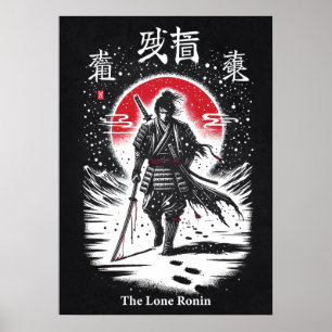 Der einsame Ronin, Samurai, japanische Anime-Tatto Poster