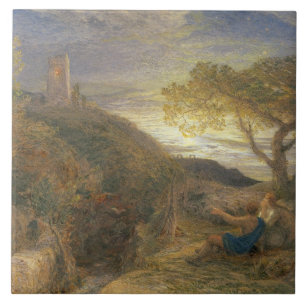 Der einsame Turm, 1868 (w/c u. gummieren Fliese