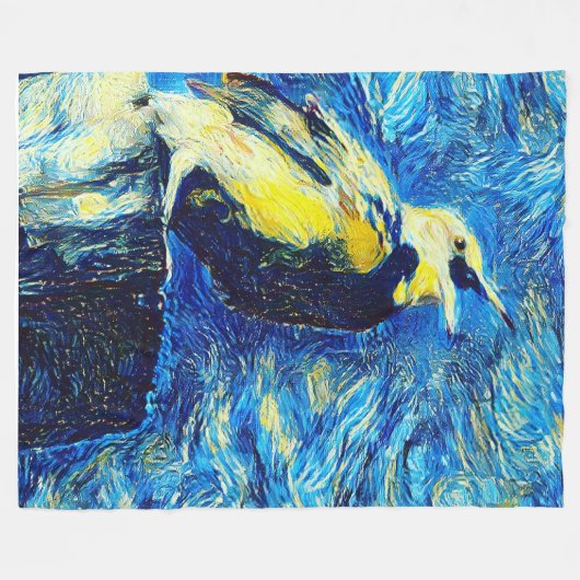 Der einsame Vogel-VanGogh-Stil Fleecedecke (Vorderseite (Horizontal))