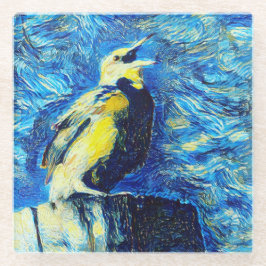 Der einsame Vogel-VanGogh-Stil Glasuntersetzer