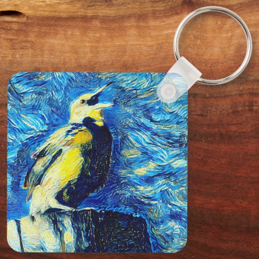 Der einsame Vogel-VanGogh-Stil Schlüsselanhänger (Rückseite)