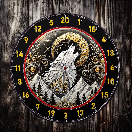 Der einsame weiße Wolf nimmt die Festigkeit ein Dartscheibe