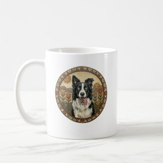 Der Einstein der Moore: Border Collie Folk Art Kaffeetasse (Links)