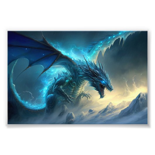 Der Eisdrache, Fantasiekunst, Drachen, Sci-Fi Fotodruck (Vorne)